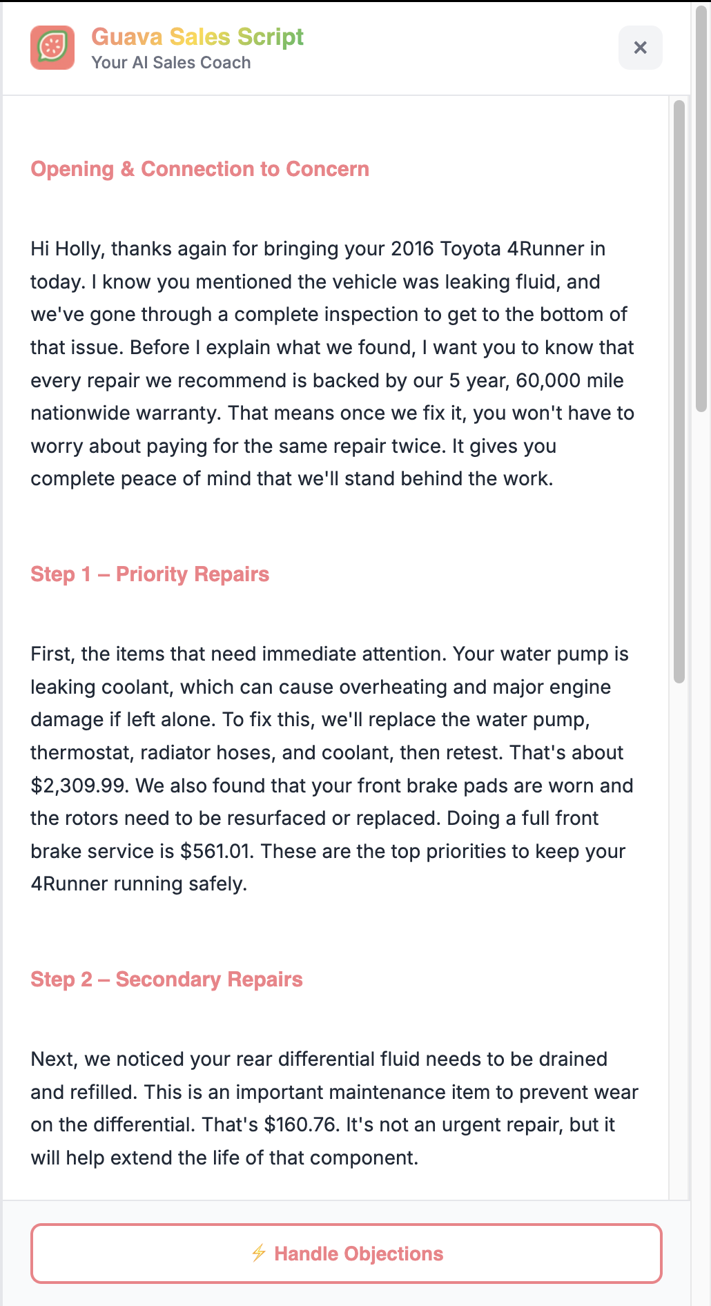 Objection handler with preset responses